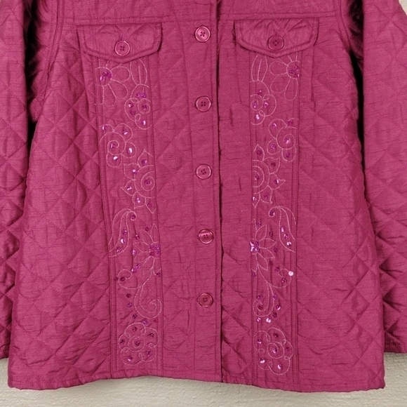 Quacker Factory Pink Quilted Embellished  Long Sleeve Button Front Jacket - Picture 3 of 11